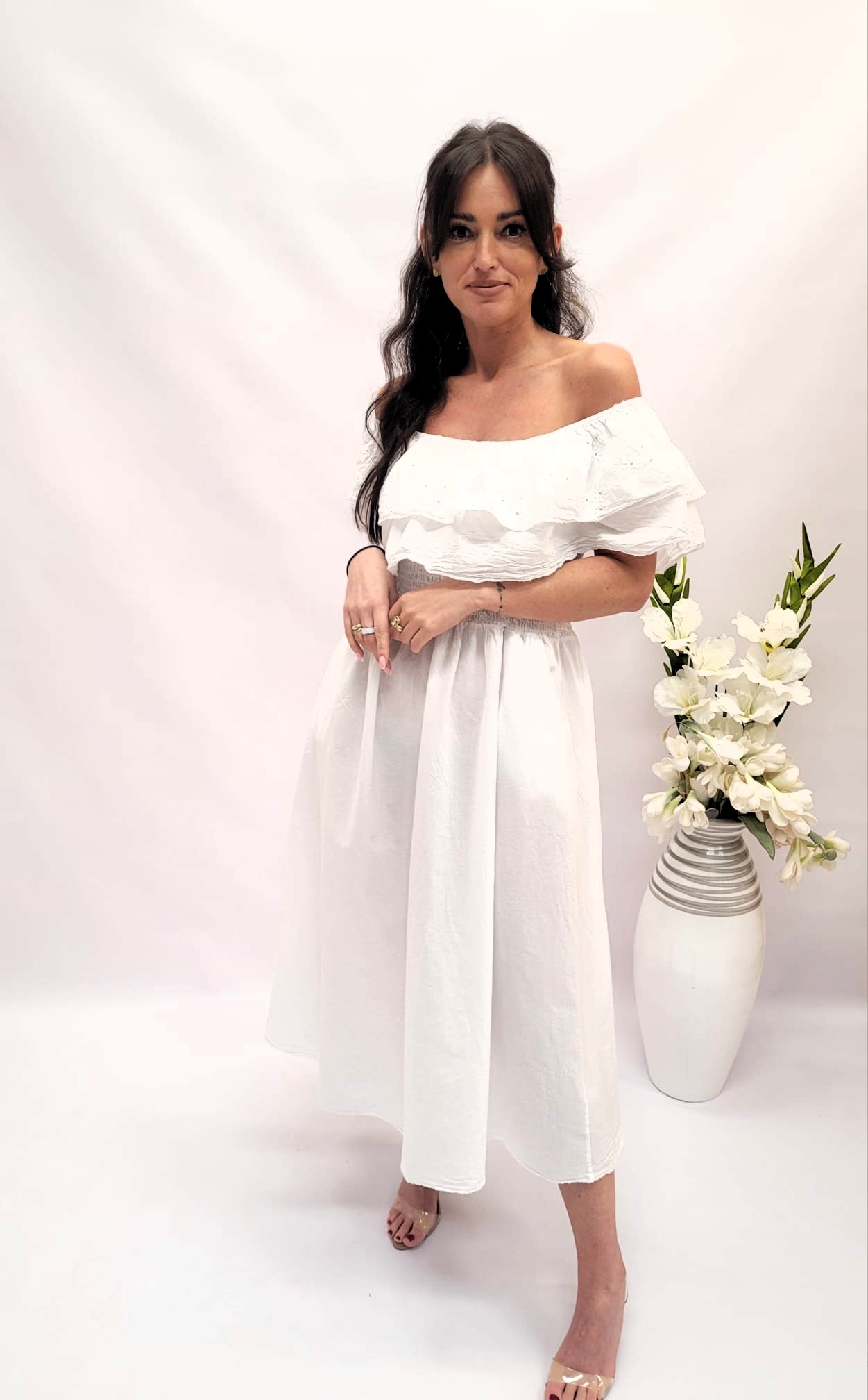 Sukienka hiszpanka długa biała - obrazek 2