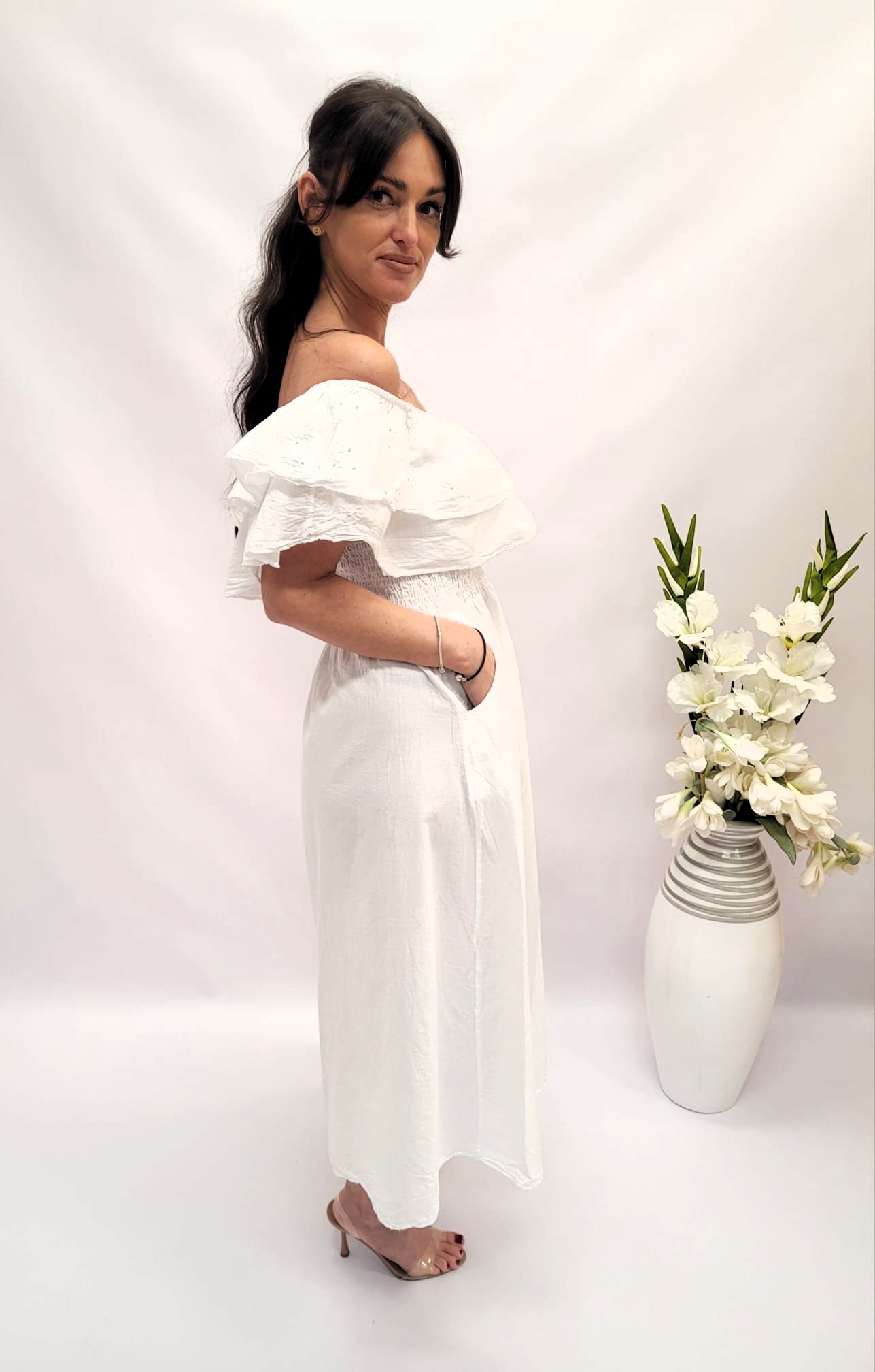 Sukienka hiszpanka długa biała - obrazek 3