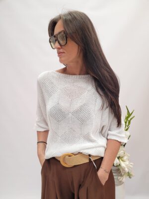 Sweter biały rąb