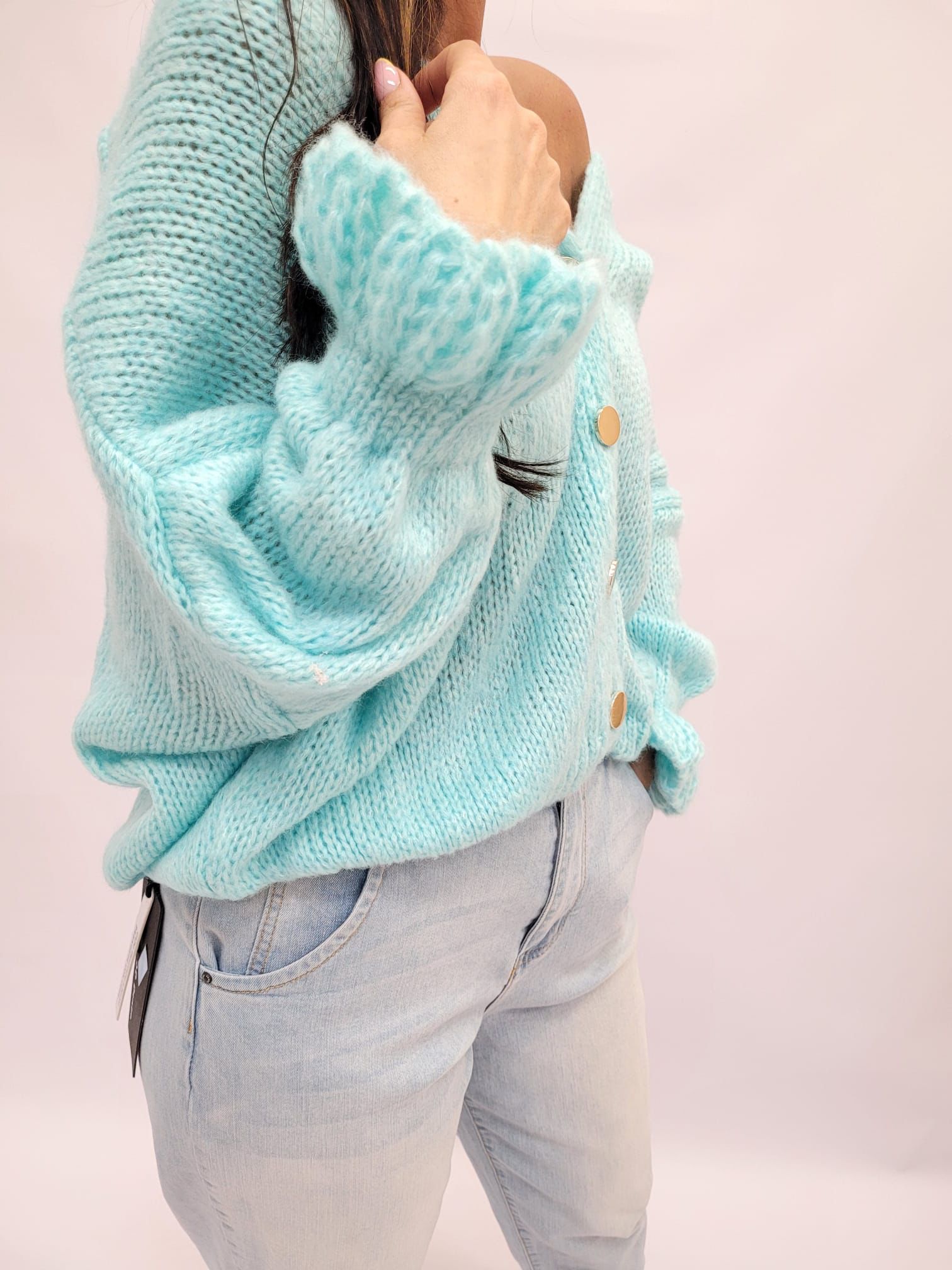 Sweter damski rozpinany niebieski - obrazek 2