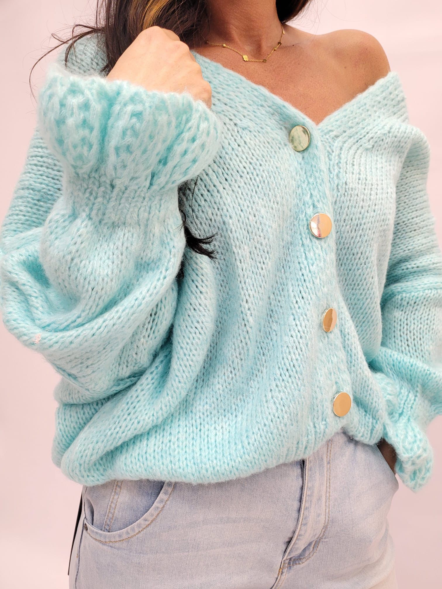 Sweter damski rozpinany niebieski - obrazek 3