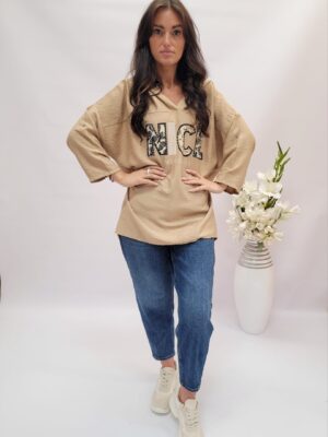 Bluza cienka cappuccino z napisem