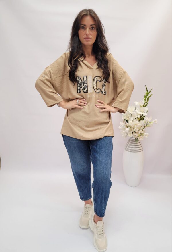 Bluza cienka cappuccino z napisem
