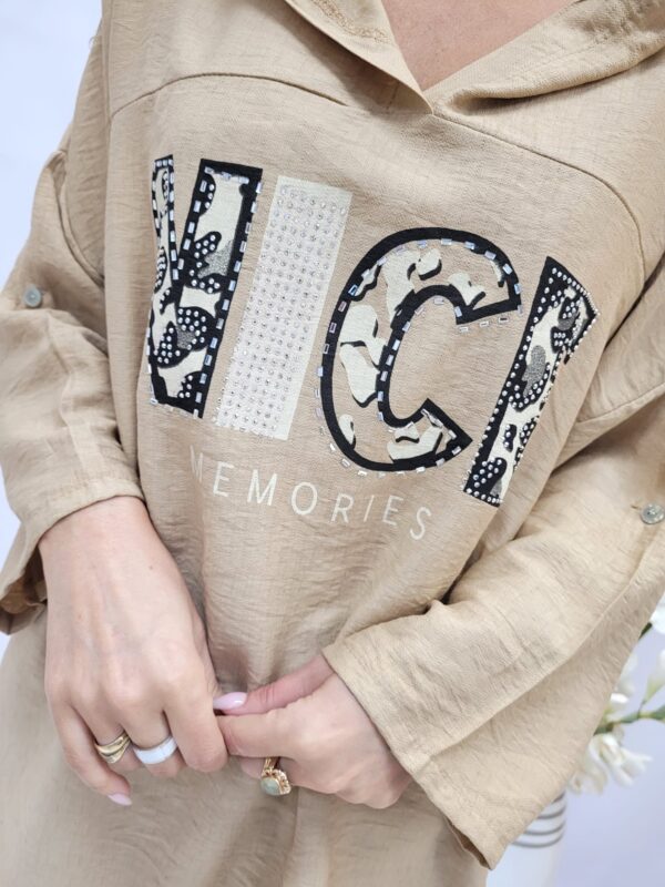 Bluza cienka cappuccino z napisem - obrazek 3