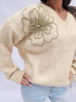 Sweter gruby kwiat cappuccino