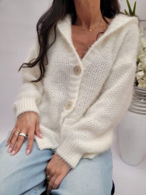 Sweter rozpinany ecri kaptur