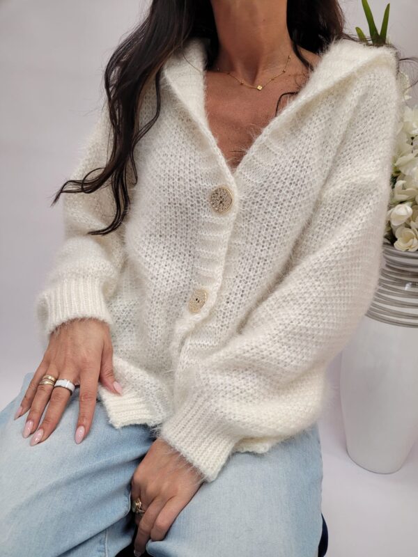 Sweter rozpinany ecri kaptur