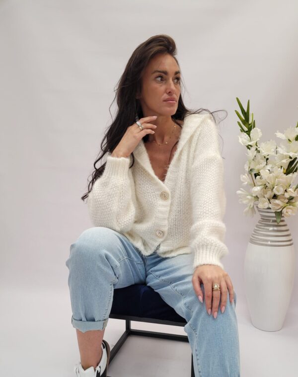 Sweter rozpinany ecri kaptur - obrazek 2