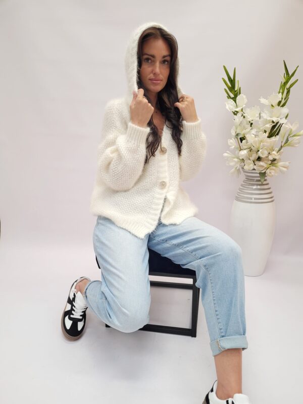 Sweter rozpinany ecri kaptur - obrazek 3