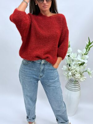 Sweter damski rękaw 3/4 bordo