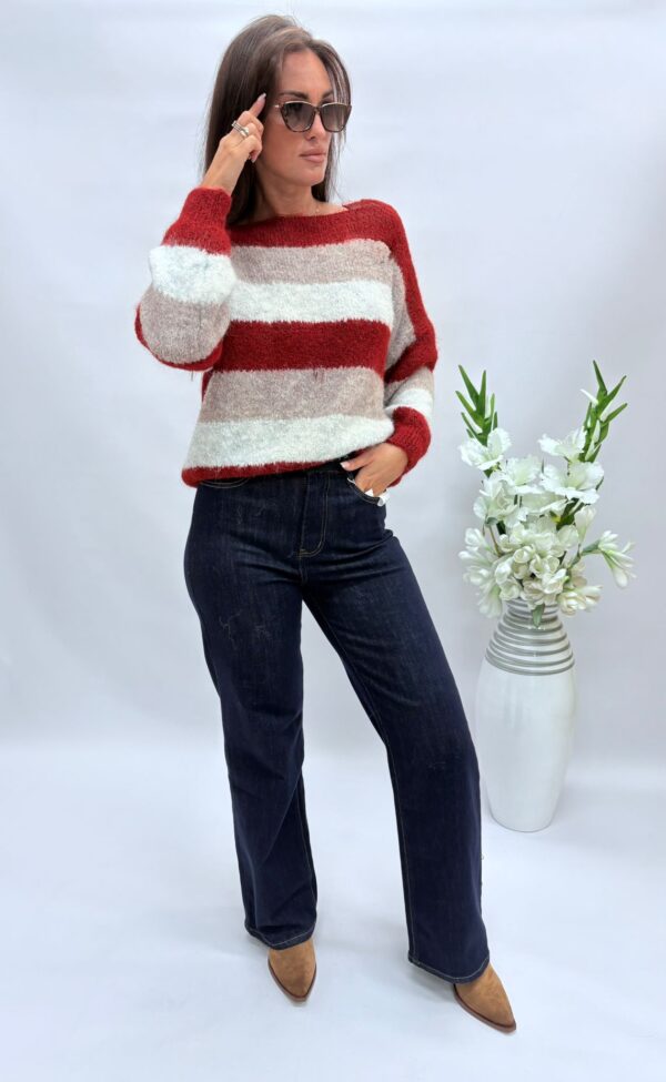 Sweter damski pasy bordo - obrazek 2