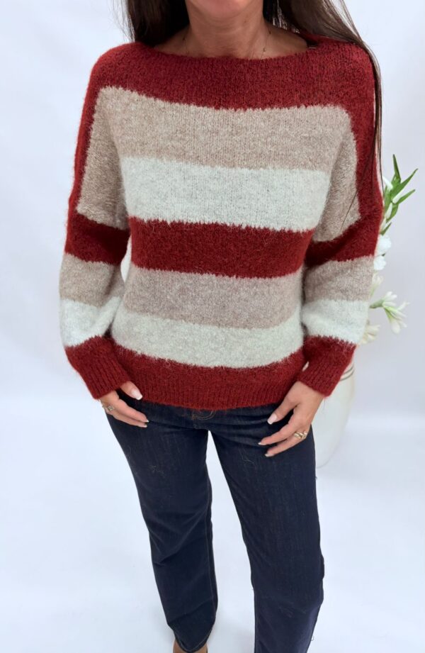 Sweter damski pasy bordo - obrazek 3
