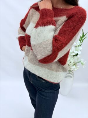 Sweter damski pasy bordo