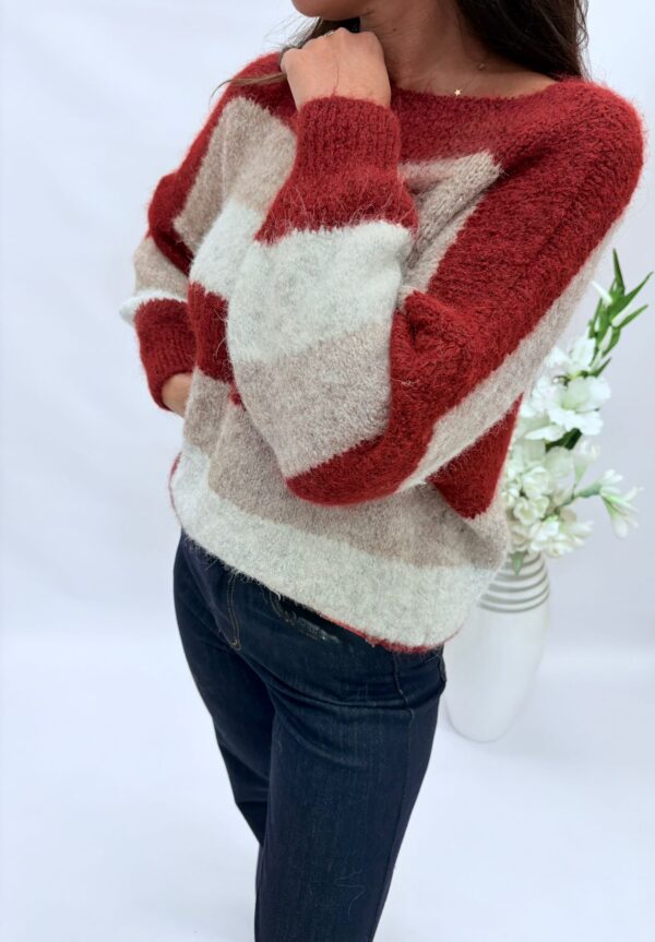 Sweter damski pasy bordo