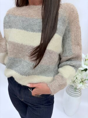 Sweter damski pasy cappuccino