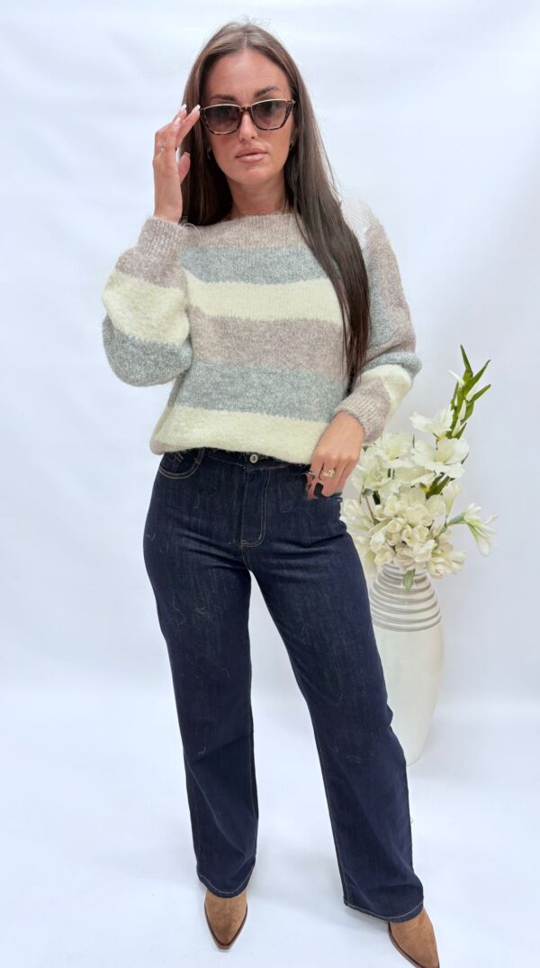 Sweter damski pasy cappuccino - obrazek 2