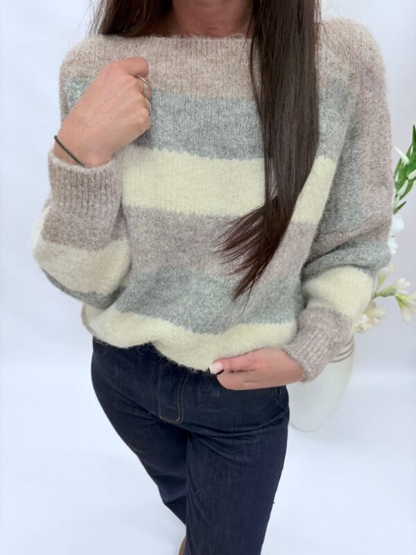 Sweter damski pasy cappuccino - obrazek 3