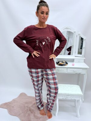 Piżama (Plus size) długi rękaw bordo