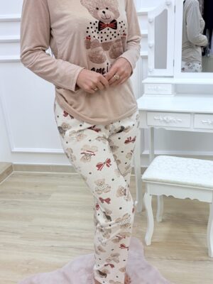 Piżama damska beżowa- miś