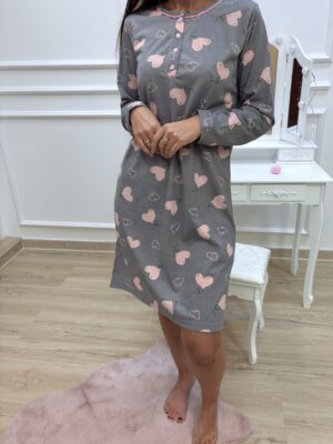 Koszula nocna długi rękaw- różowe serduszka