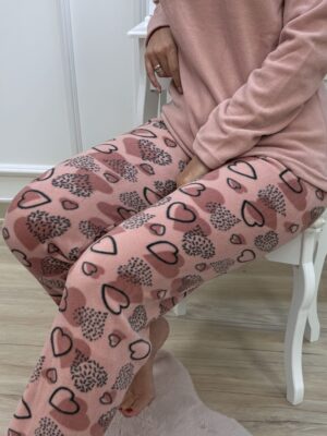 Piżama damska różowa- spodnie serca