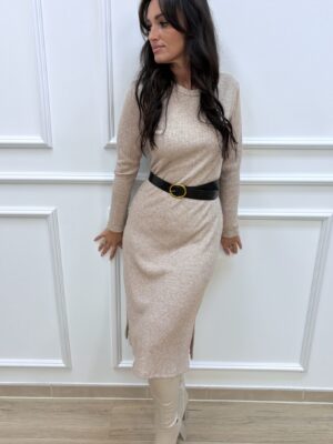 Sukienka dzianinowa z prążka-cappuccino