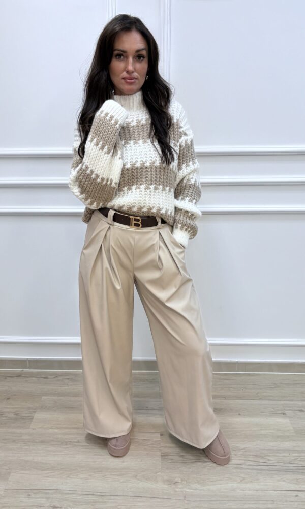 Sweter w pasy ecru-beż