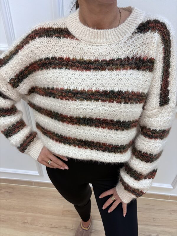 Sweter damski w paski- ecru - obrazek 3