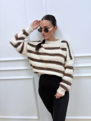 Sweter damski w paski- ecru