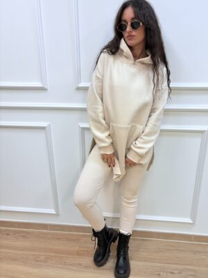 Komplet dresowy damski- legginsy i bluza z kapturem- latte