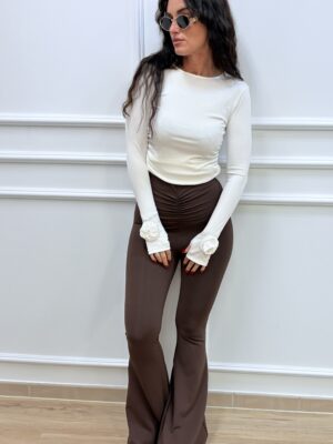 Spodnie z modelującym marszczeniem- czekoladowe