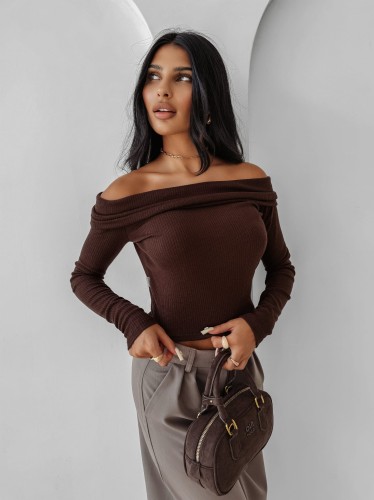 Bluzka damska OLAVOGA- brązowa - obrazek 3