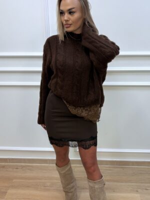 Spódniczka z koronowym wykończeniem- brązowa