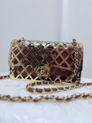 Torebka damska złoto-brązowa, z wkładaną kosmetyczką