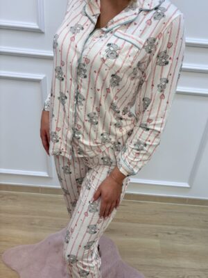 Piżama damska na guziczki z motywem misiów-różowa