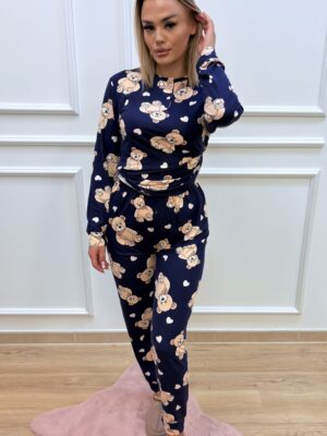 Piżama damska z uroczymi misiami- granatowa