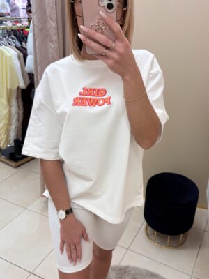 Komplet damski T-shirt+kolarki - biały