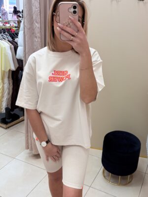 Komplet damski T-shirt+kolarki - beżowy