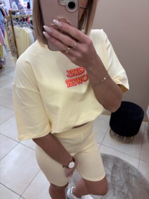 Komplet damski T-shirt+kolarki - żółty