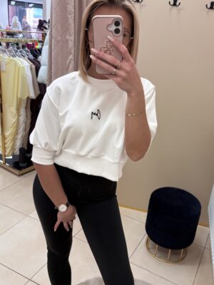 Komplet damski bluza krótki rękaw+legginsy - biały